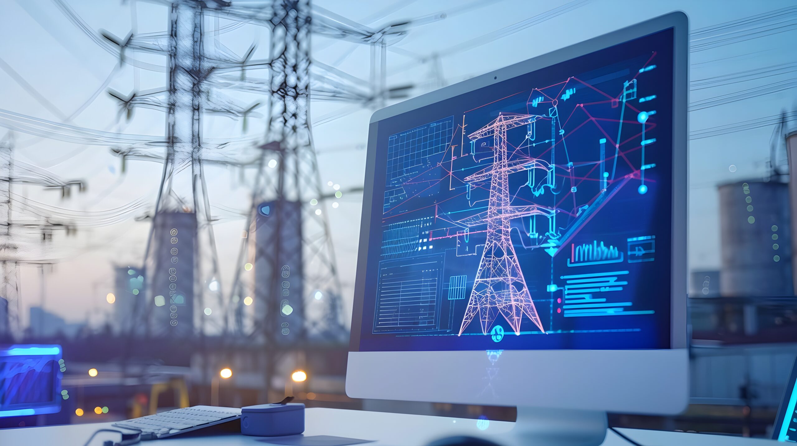 Electricity Transmission Towers and Power Grid in Urban Landscap